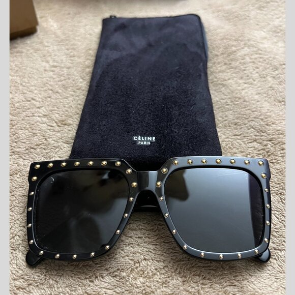 SOLD - New Celine CL4055IS Studded Square Sunglasses Black Authentic - MSRP $555 - Picture 2 of 5